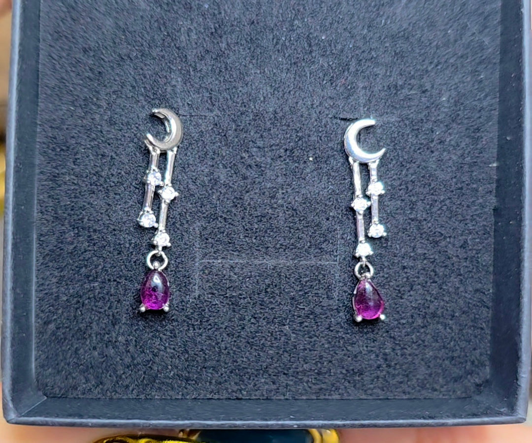 Purple Garnet Moon Earrings