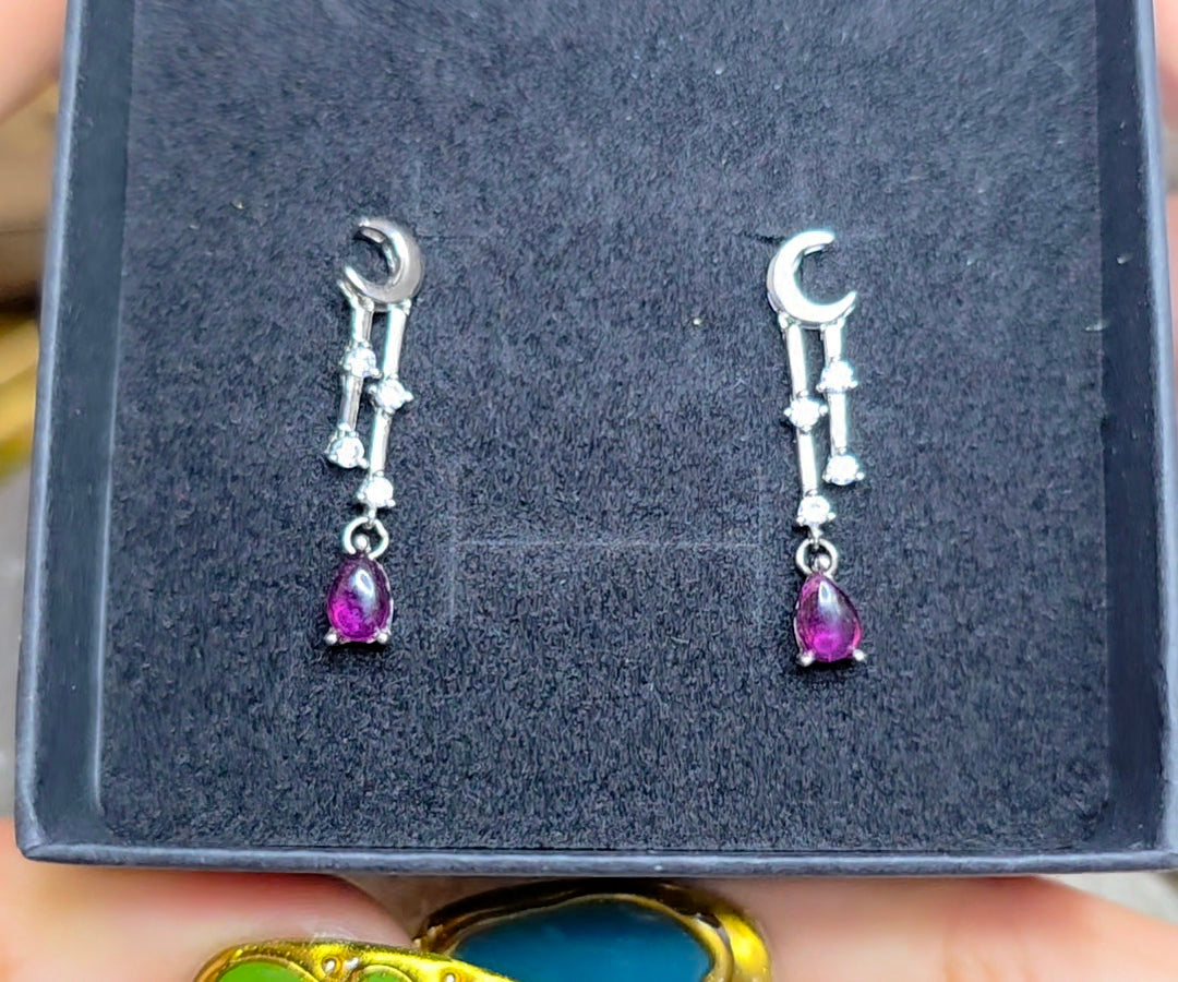 Purple Garnet Moon Earrings
