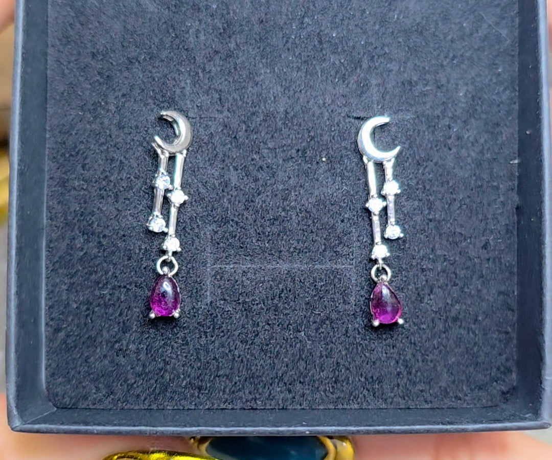Purple Garnet Moon Earrings