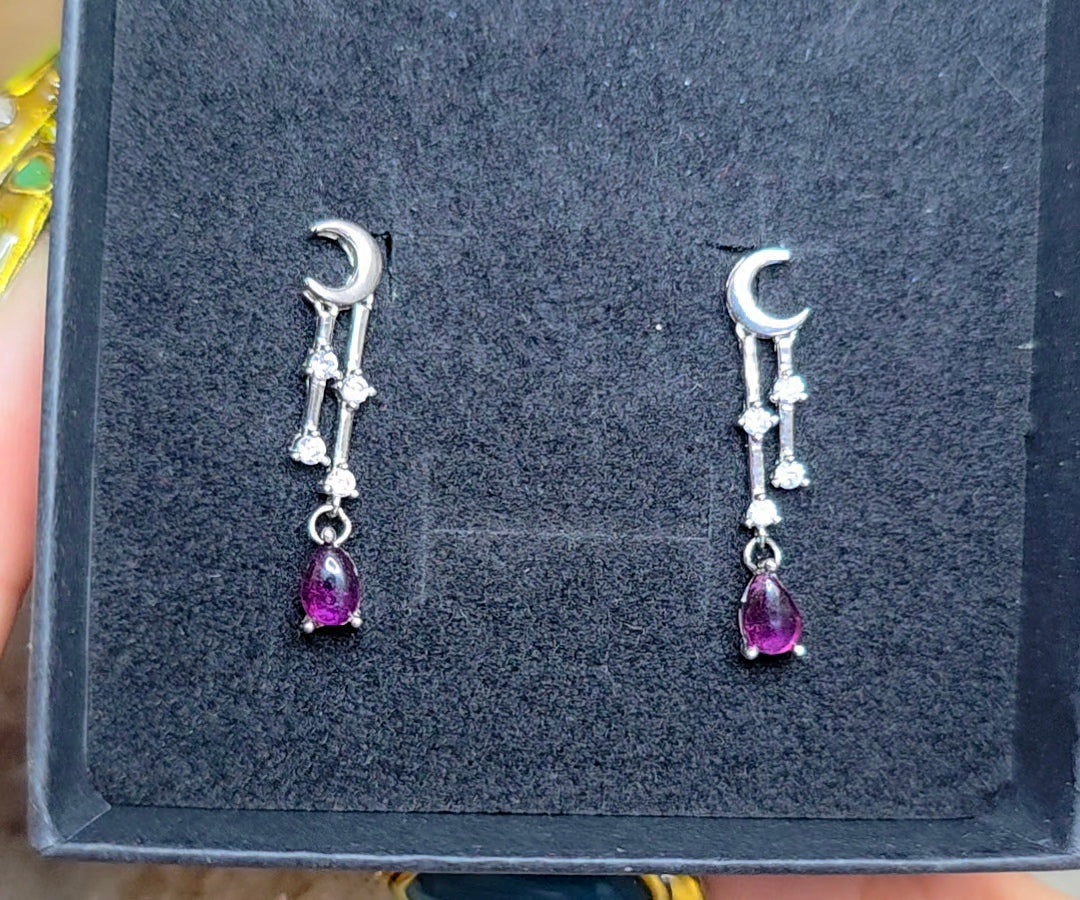 Purple Garnet Moon Earrings