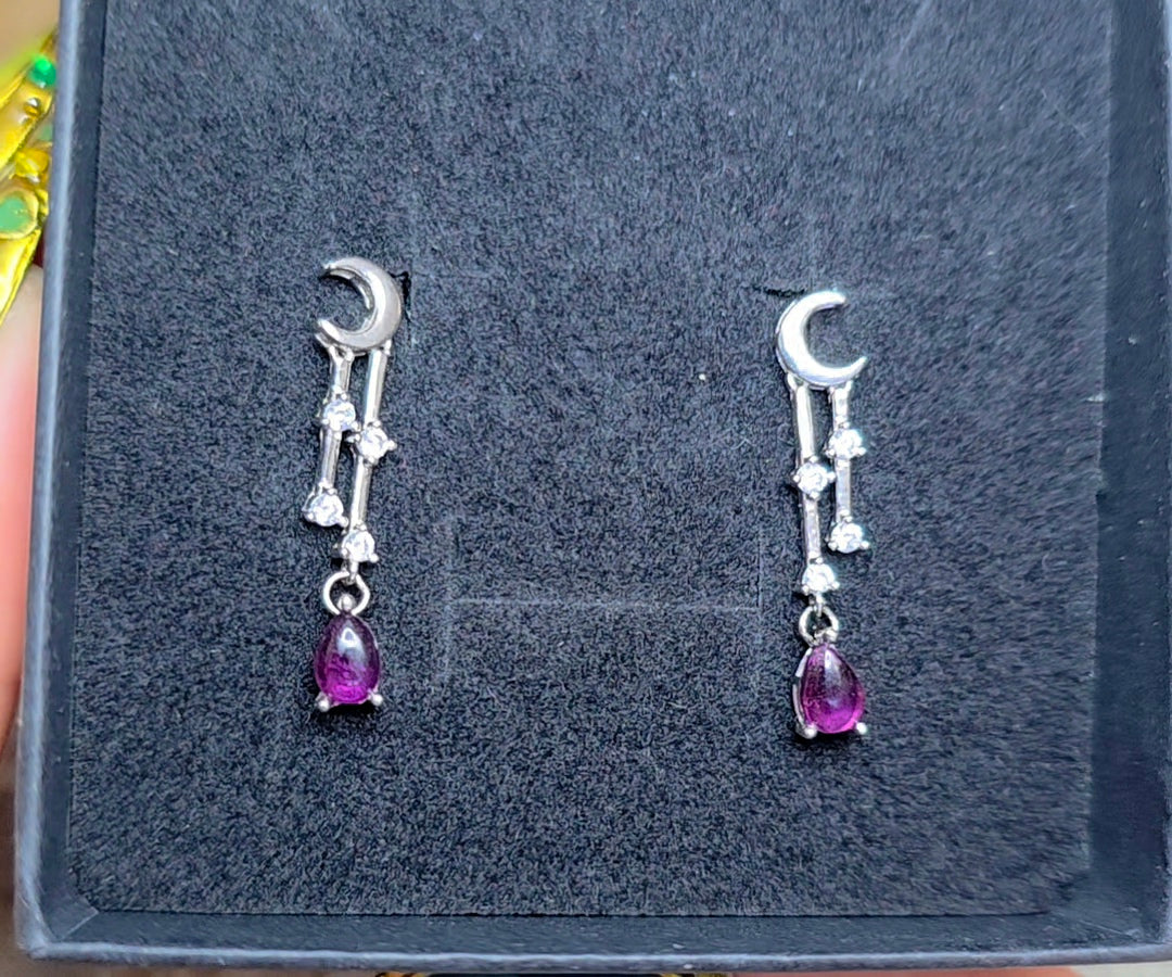 Purple Garnet Moon Earrings