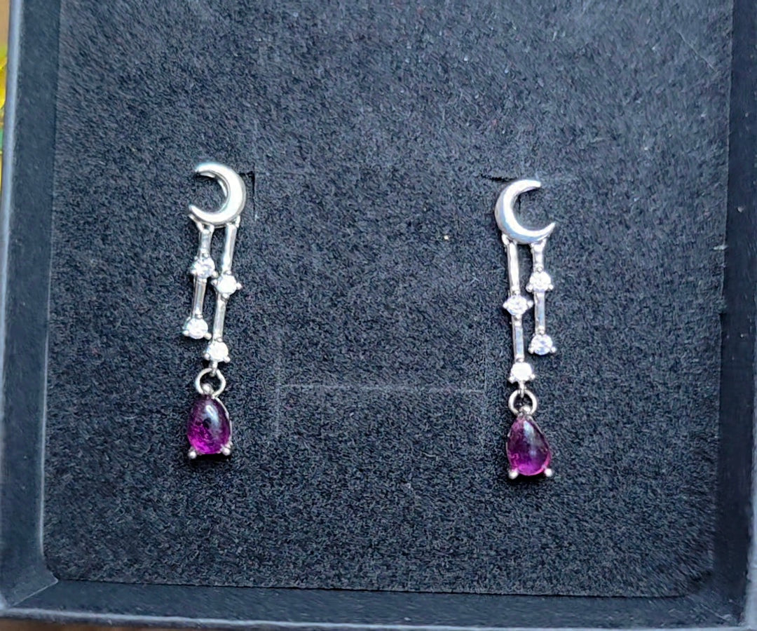 Purple Garnet Moon Earrings
