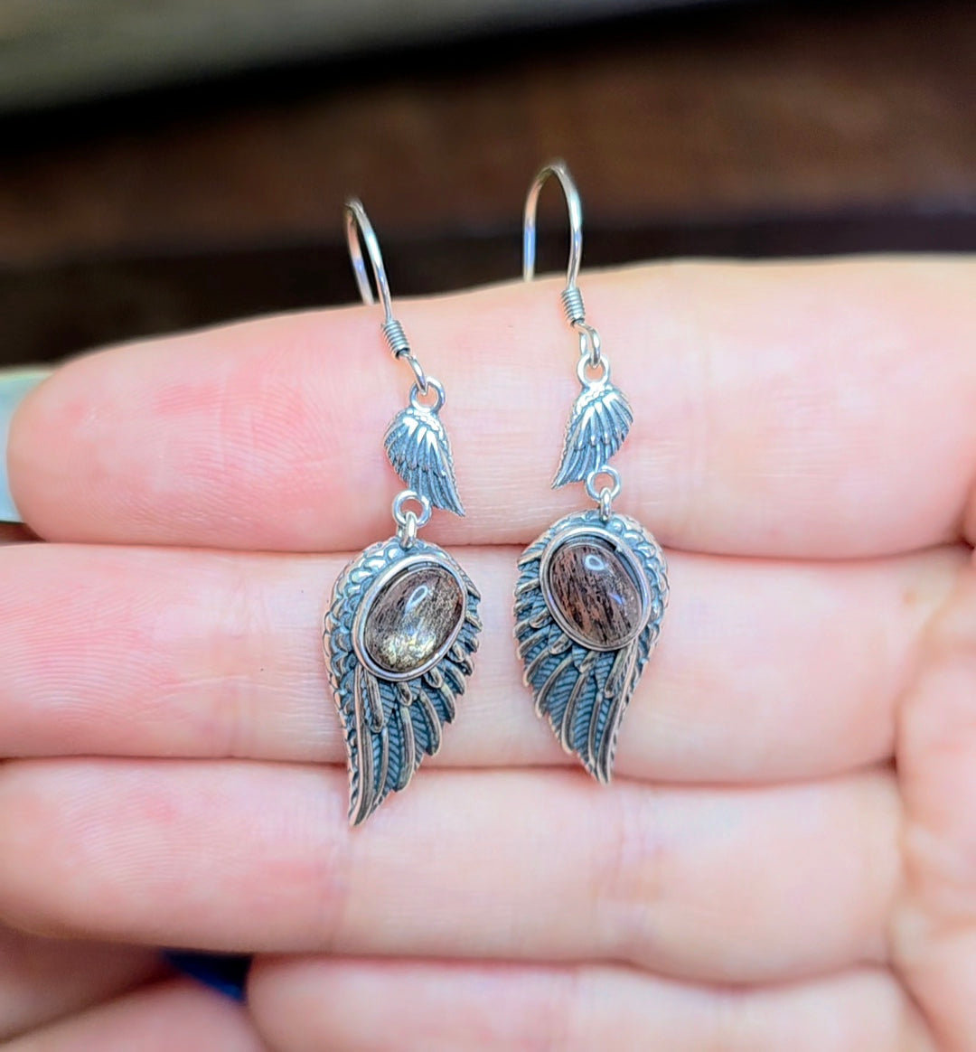 Black Sunstone Wing Earrings