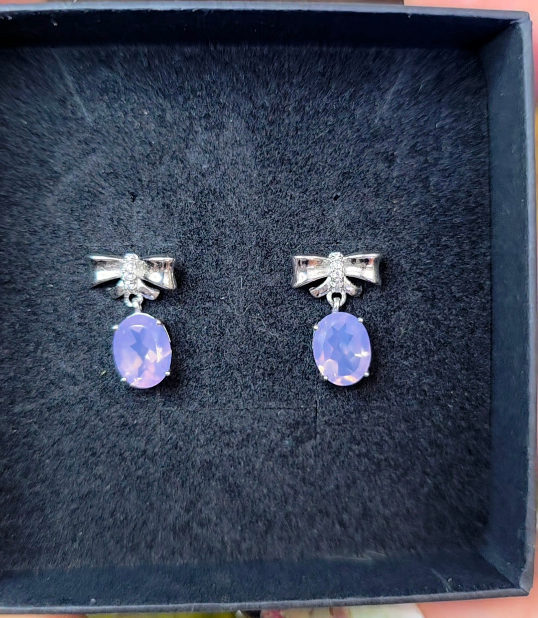 Lavender Moon Quartz Bow Earrings