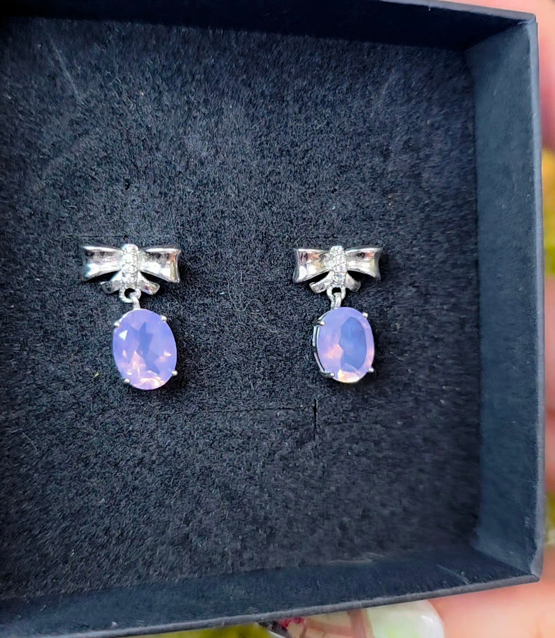 Lavender Moon Quartz Bow Earrings