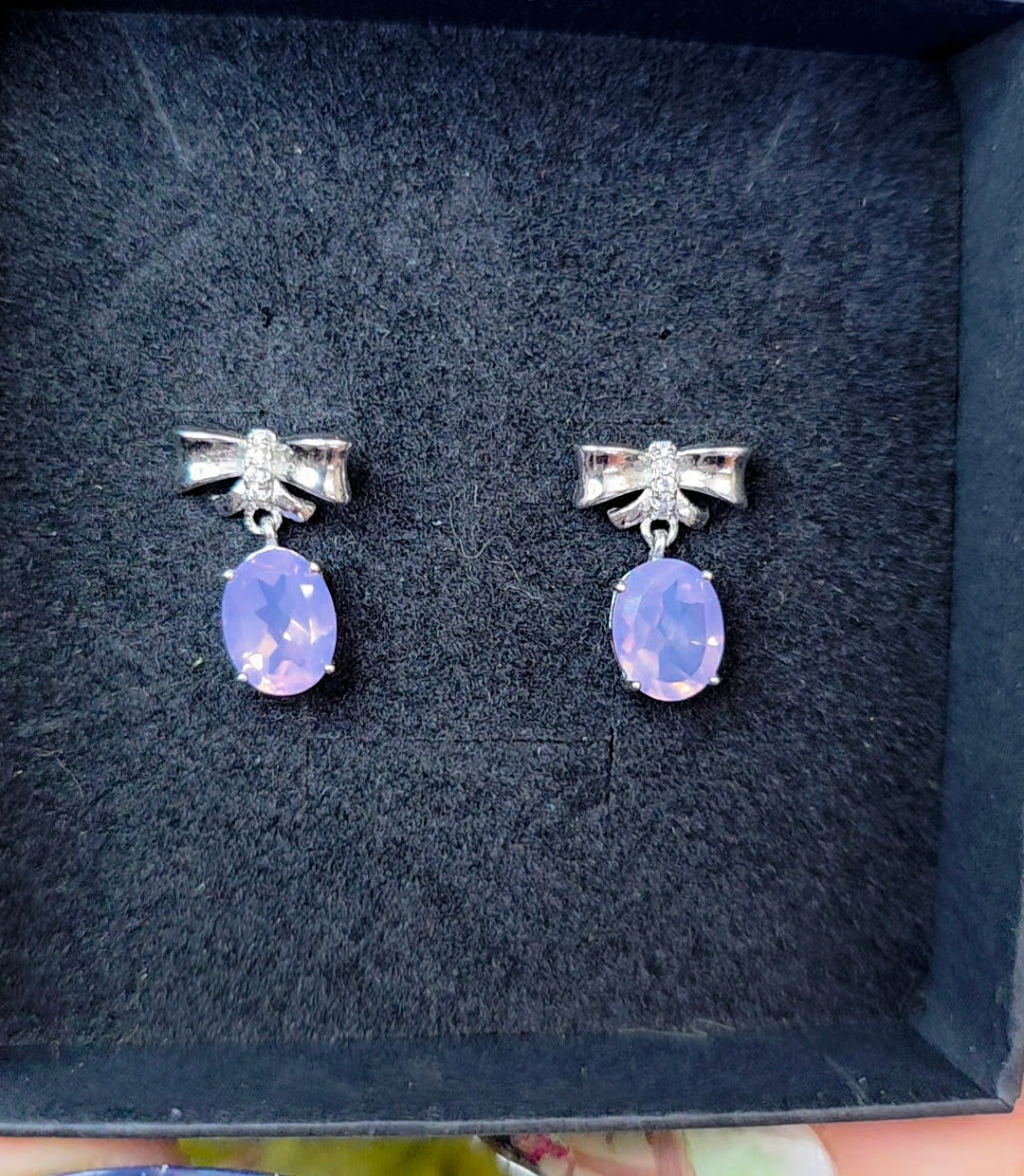 Lavender Moon Quartz Bow Earrings