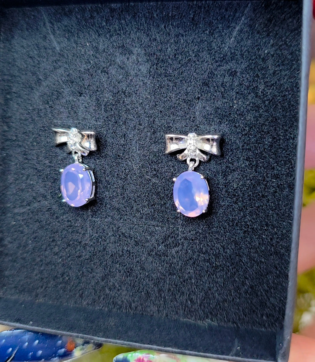 Lavender Moon Quartz Bow Earrings