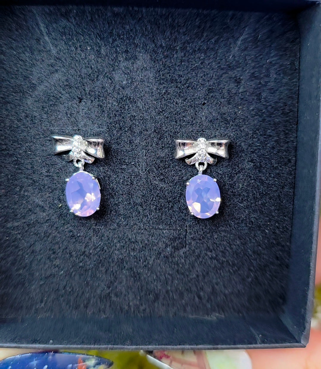 Lavender Moon Quartz Bow Earrings