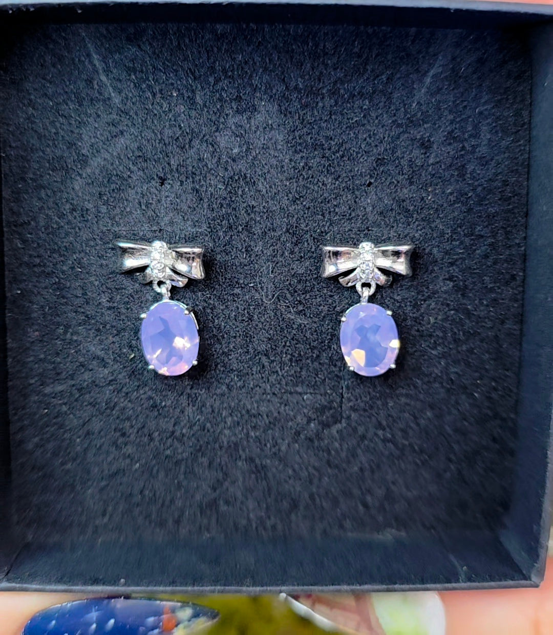 Lavender Moon Quartz Bow Earrings