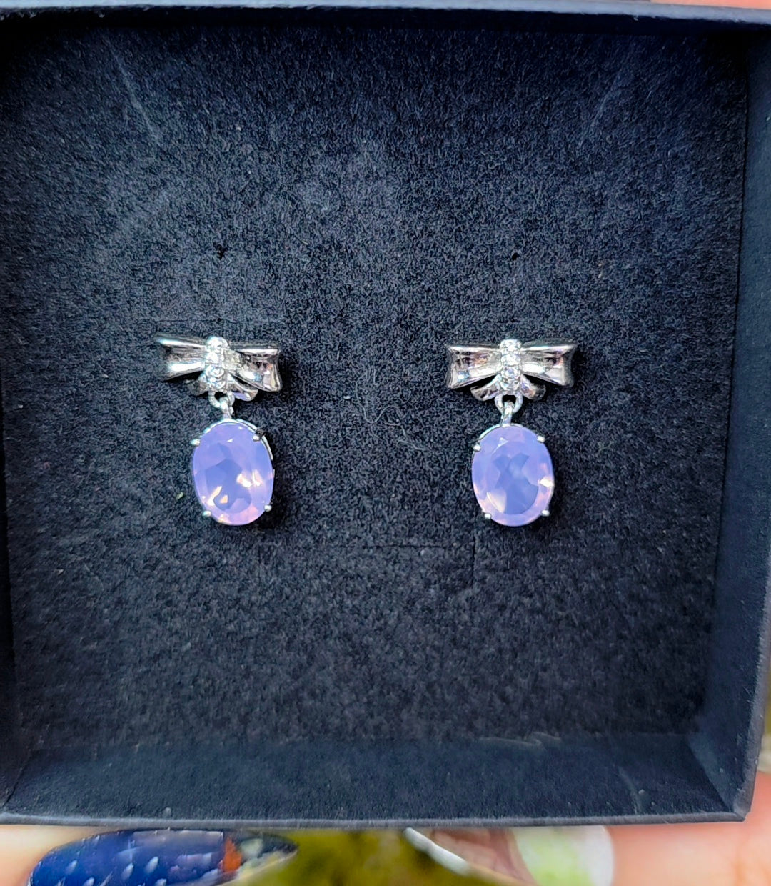 Lavender Moon Quartz Bow Earrings