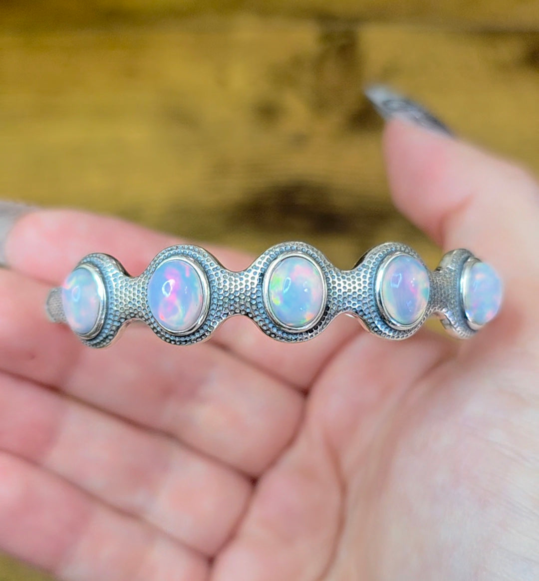 White Opal Sterling Silver Bangle