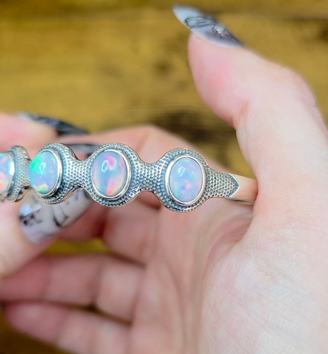 White Opal Sterling Silver Bangle