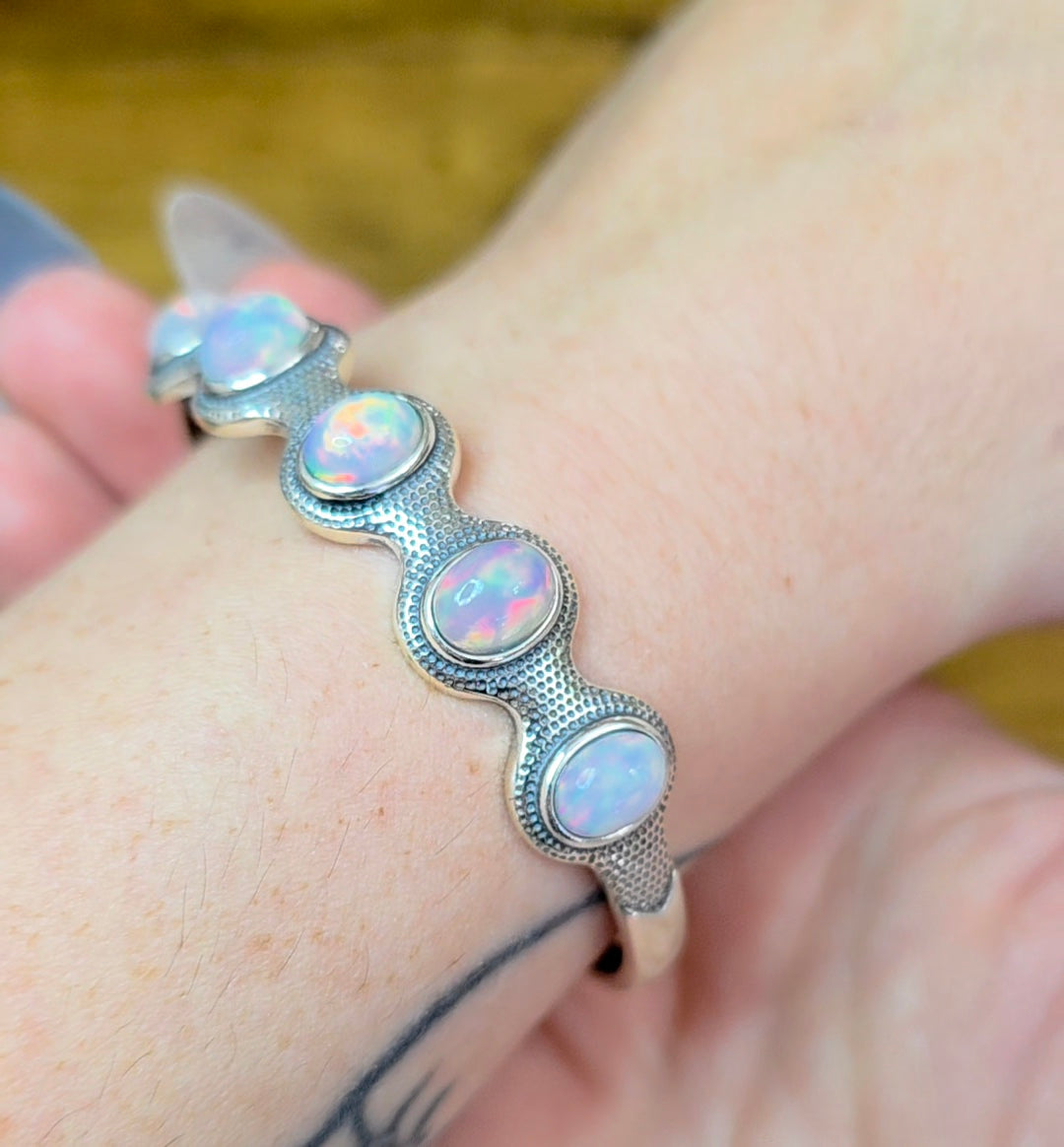White Opal Sterling Silver Bangle