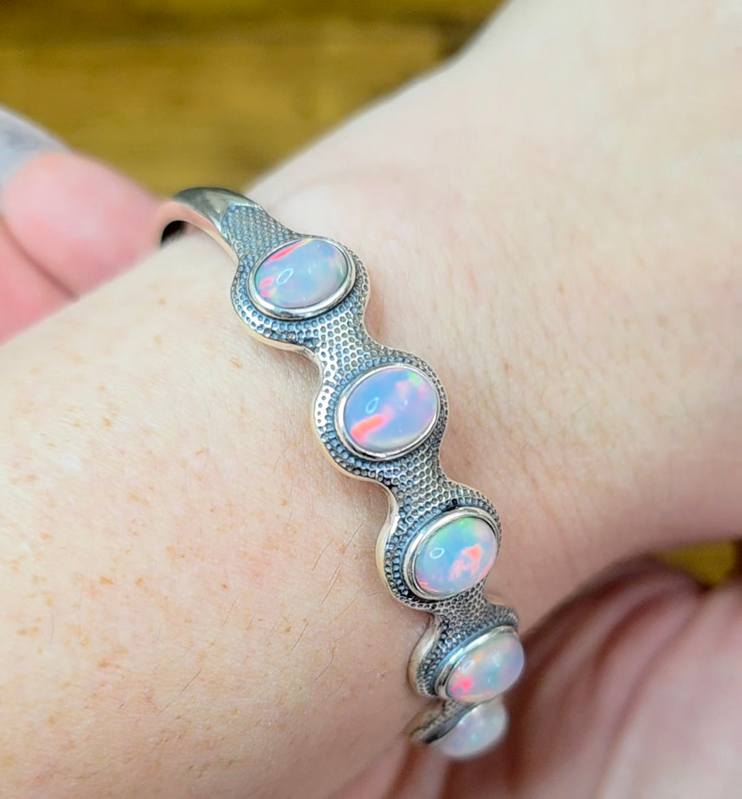 White Opal Sterling Silver Bangle