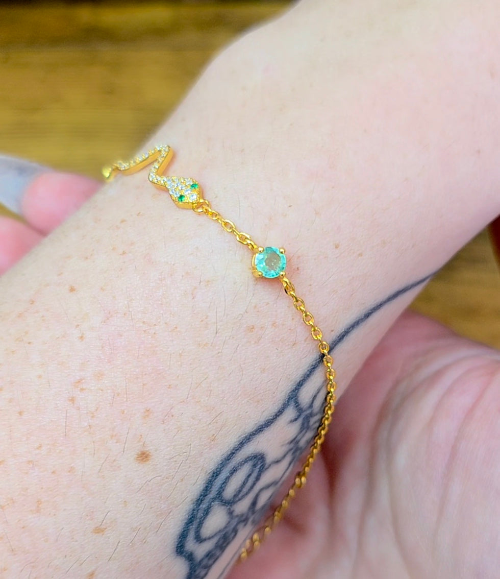 Emerald Sterling Silver Snake Bracelet B