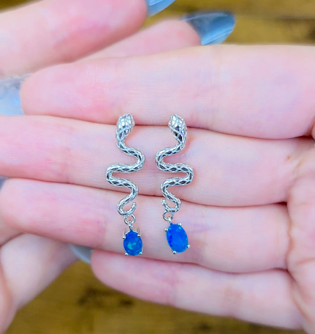 Blue Opal Snake Earrings
