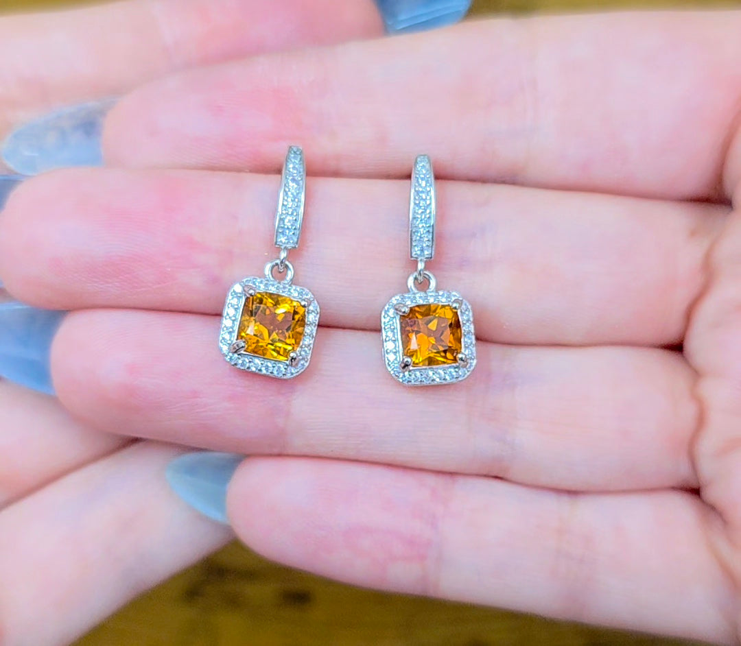 Citrine Square Earrings
