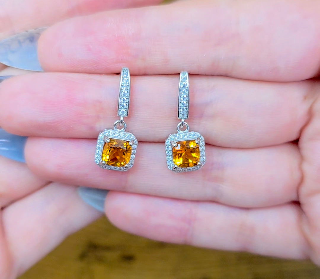 Citrine Square Earrings