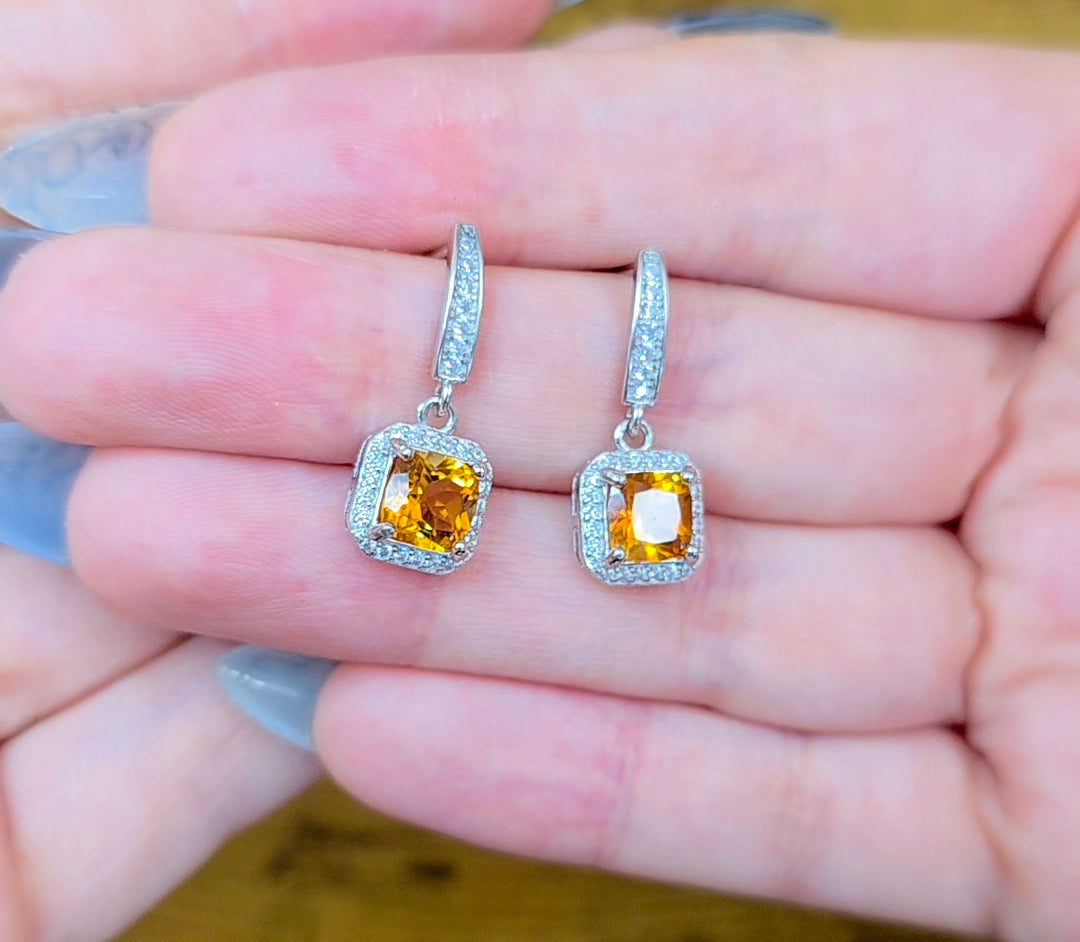 Citrine Square Earrings