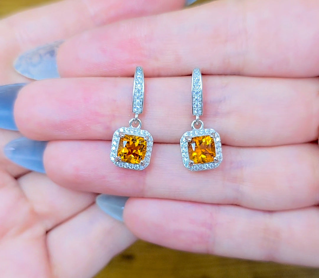 Citrine Square Earrings