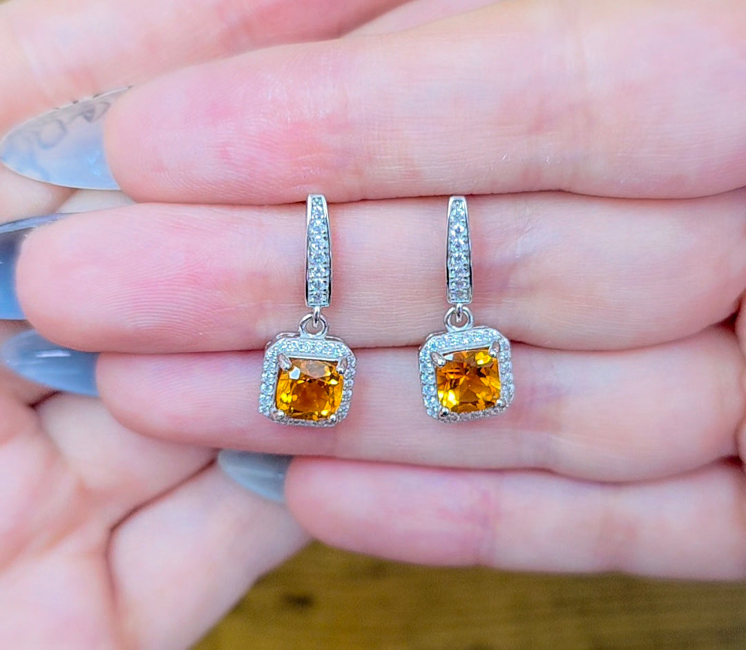 Citrine Square Earrings