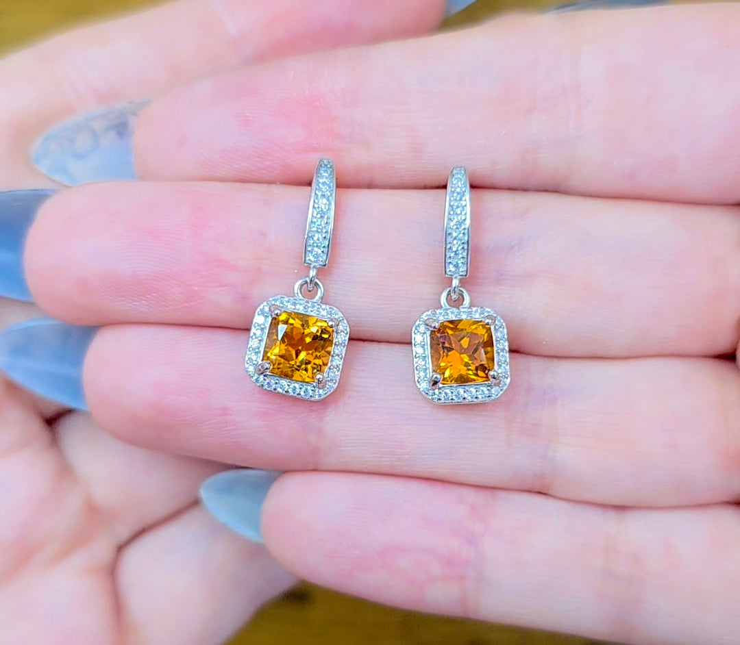 Citrine Square Earrings