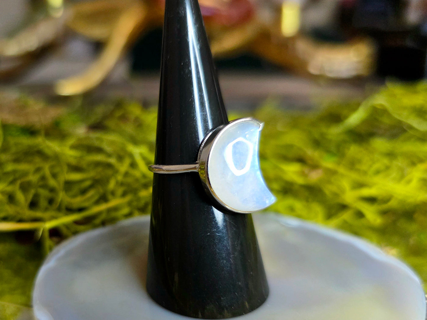 Rainbow Moonstone Moon Ring
