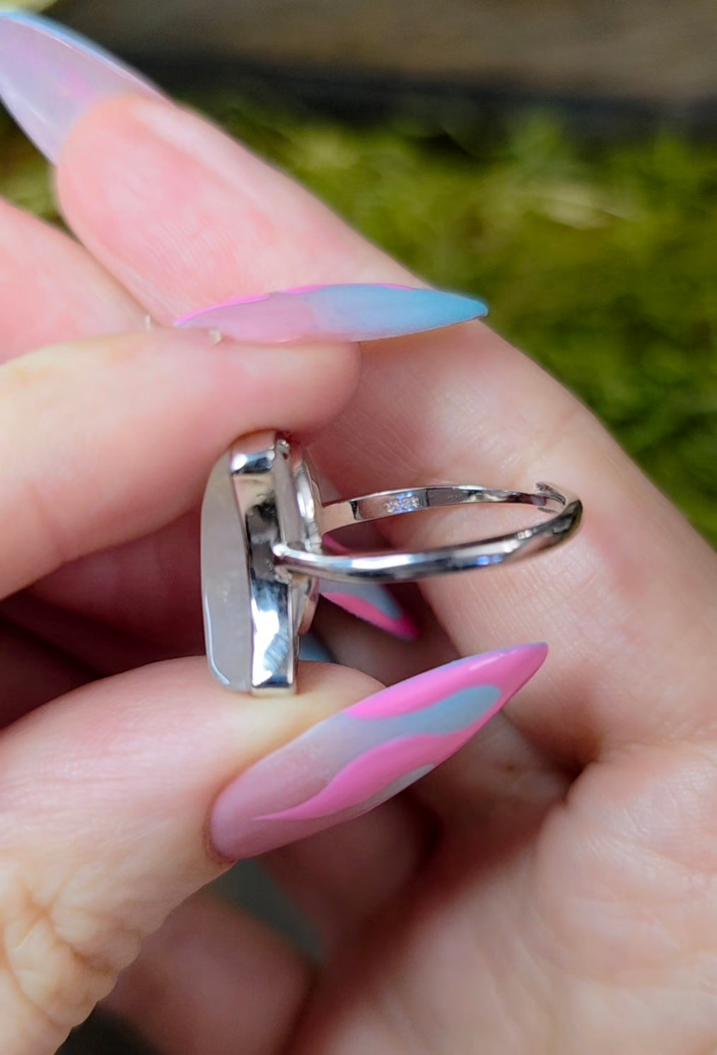 Rainbow Moonstone Moon Ring