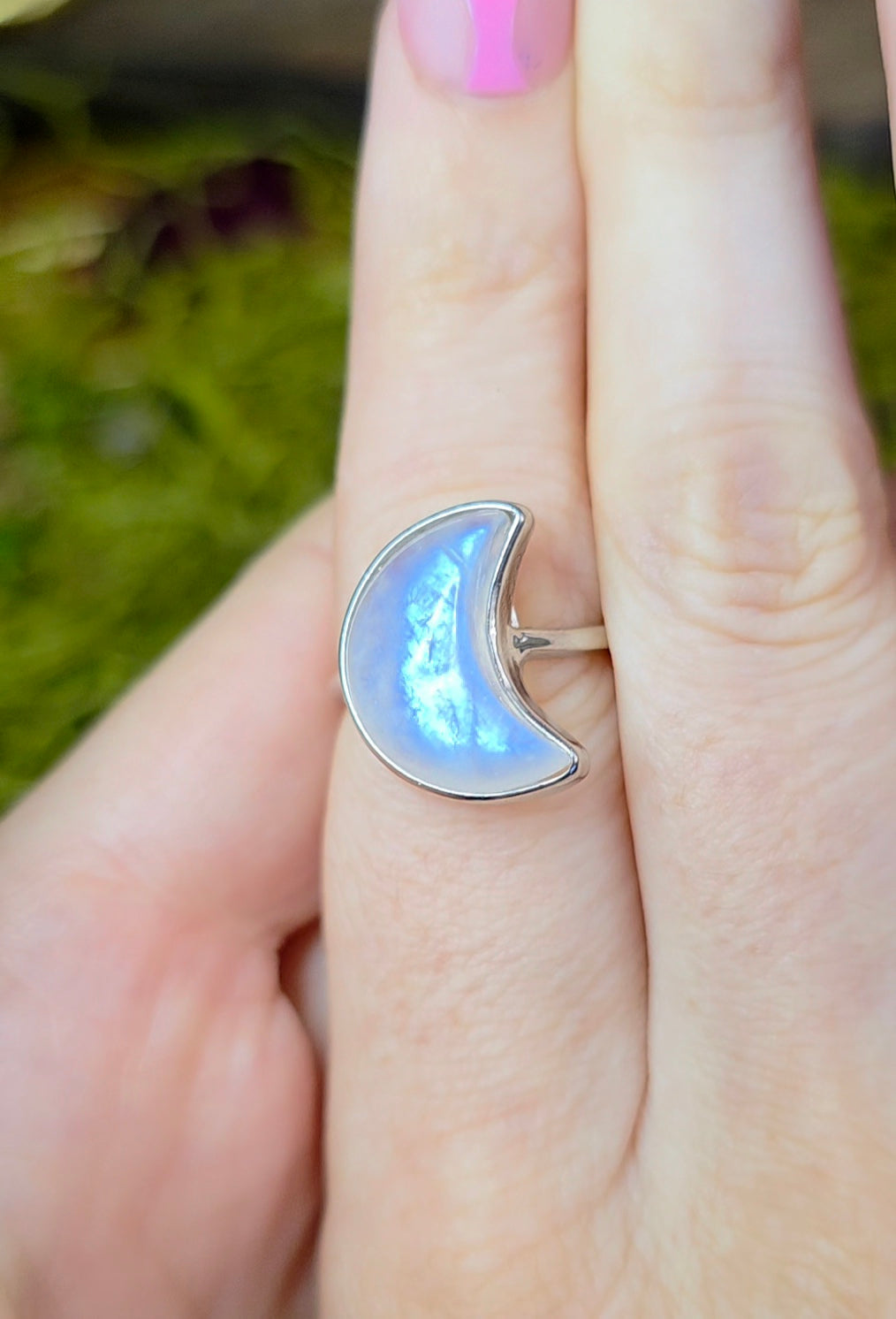 Rainbow Moonstone Moon Ring