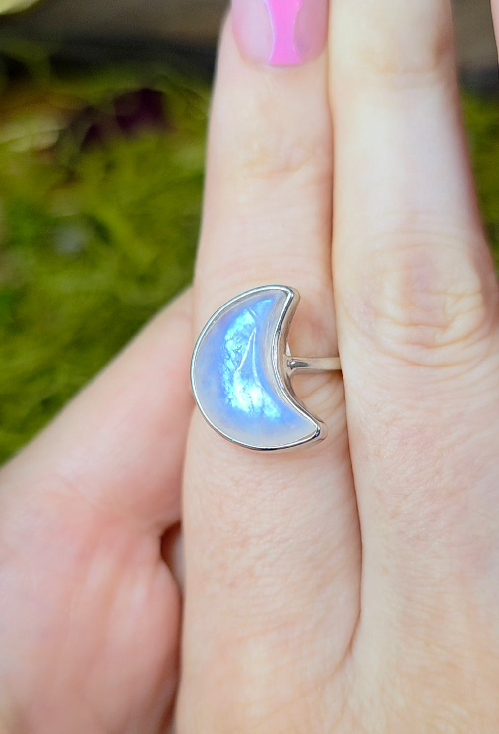 Rainbow Moonstone Moon Ring
