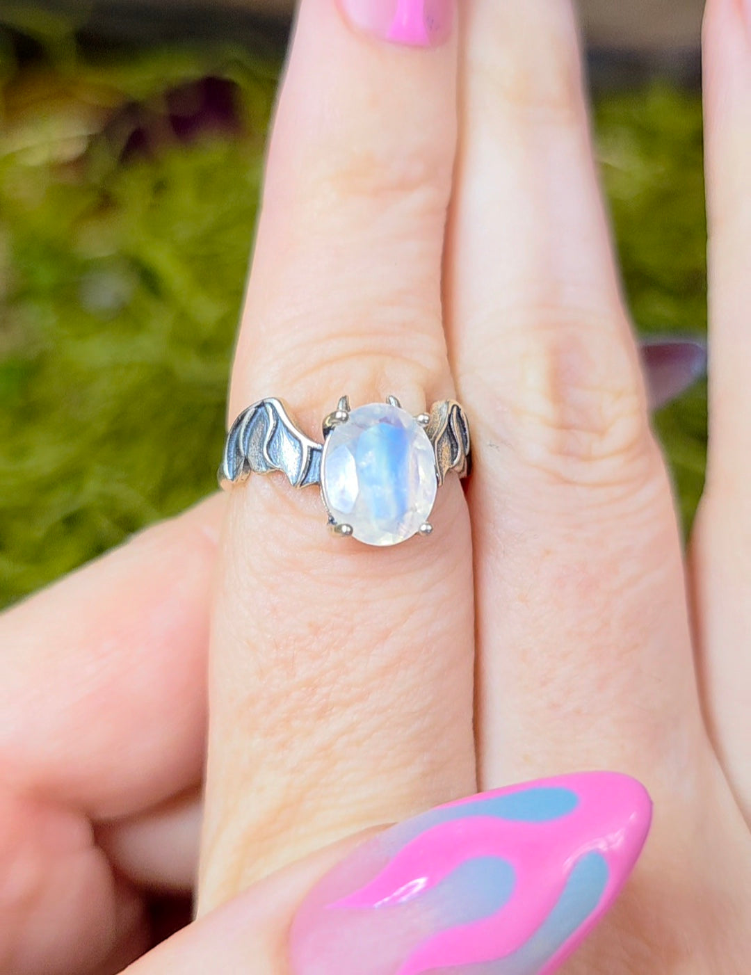Rainbow Moonstone Bat Ring B