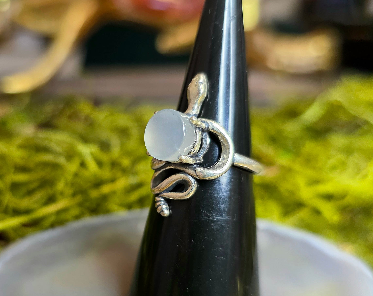 White Moonstone Rattlesnake Ring