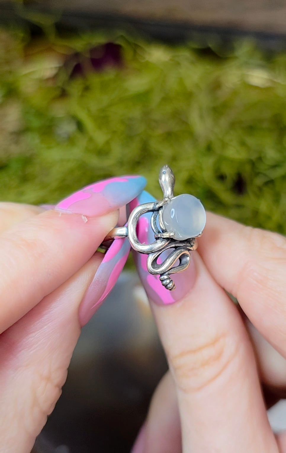 White Moonstone Rattlesnake Ring