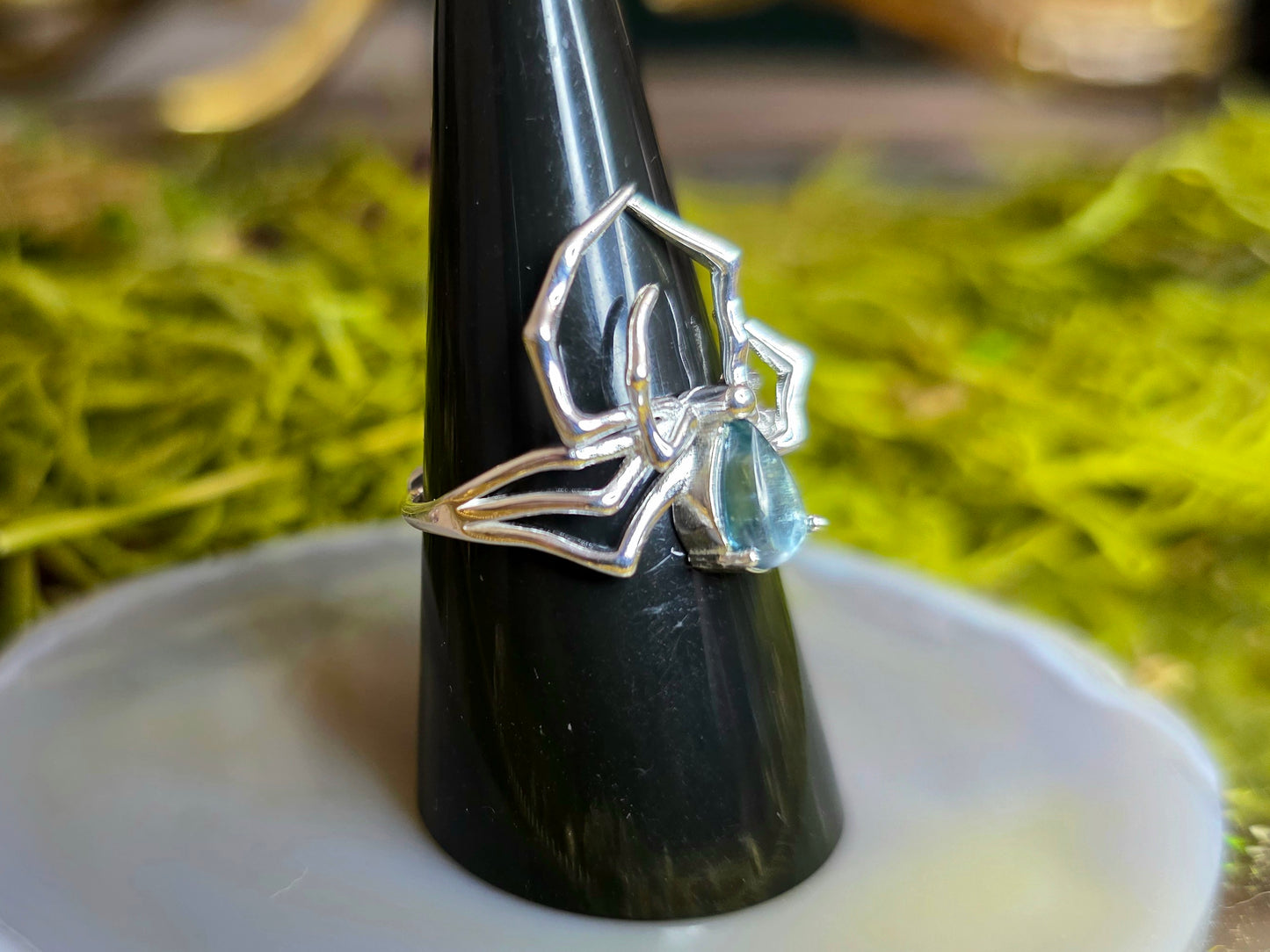 Blue Tourmaline Spider Ring