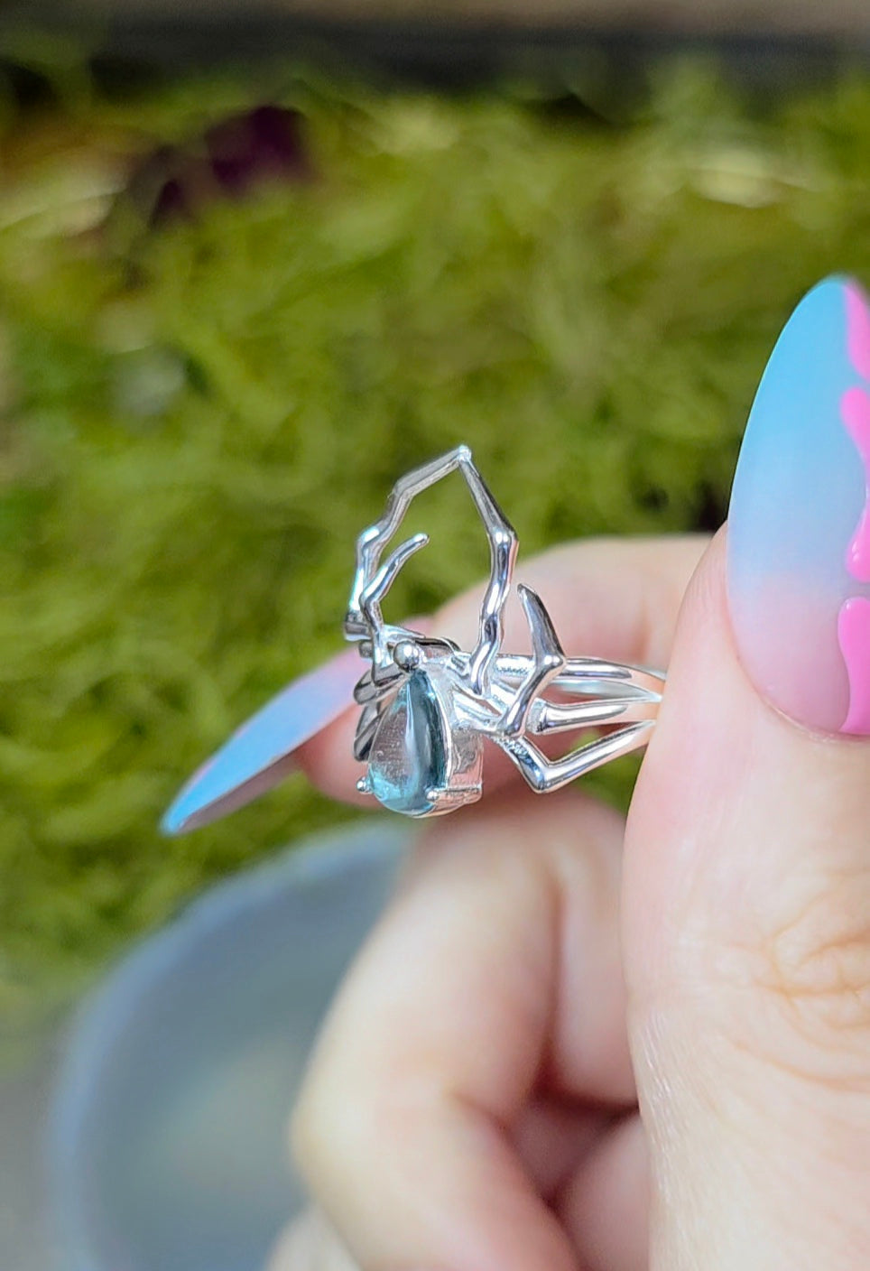 Blue Tourmaline Spider Ring