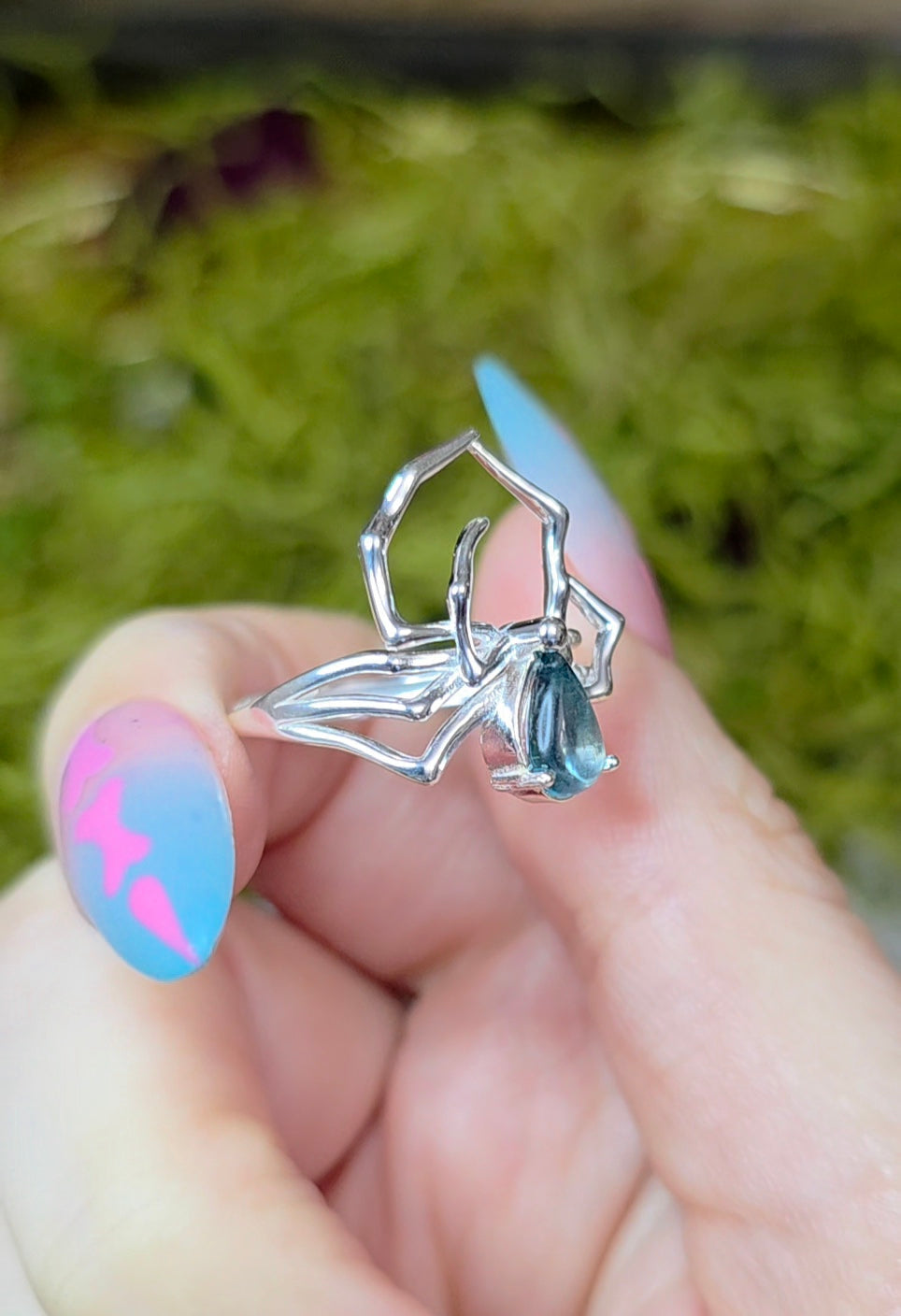 Blue Tourmaline Spider Ring