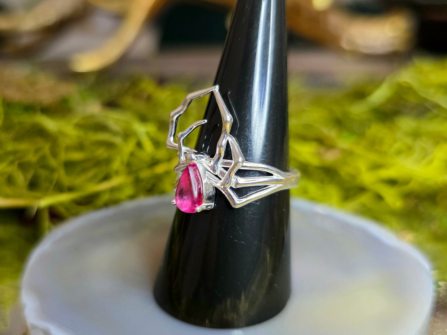 Pink Tourmaline Spider Ring