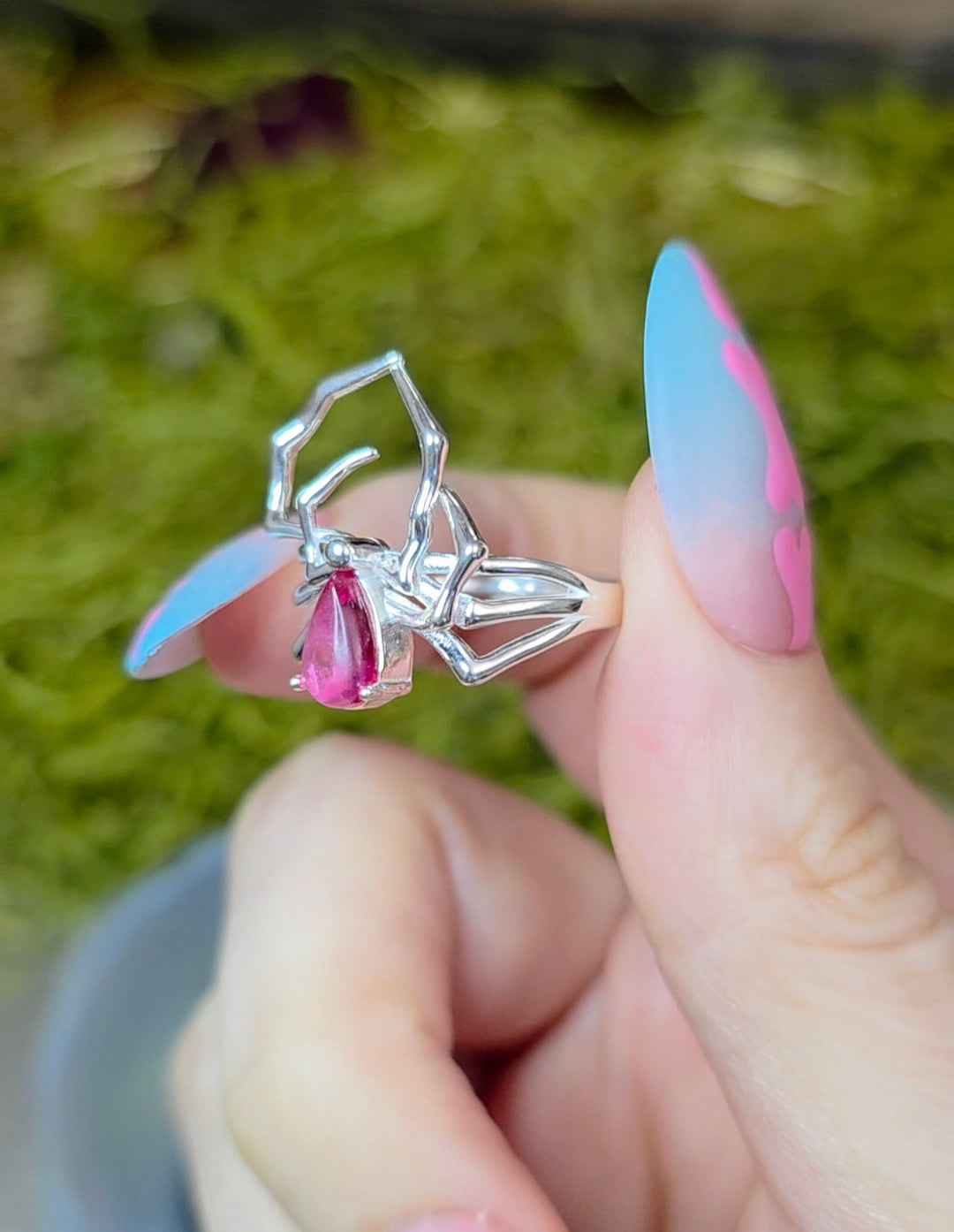 Pink Tourmaline Spider Ring