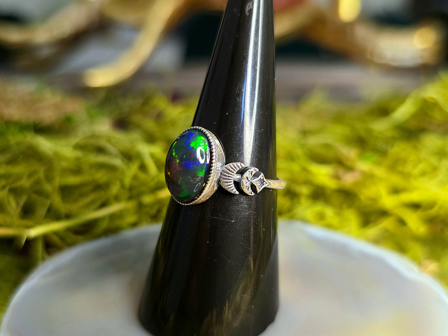 Black Opal Moon Phase Ring