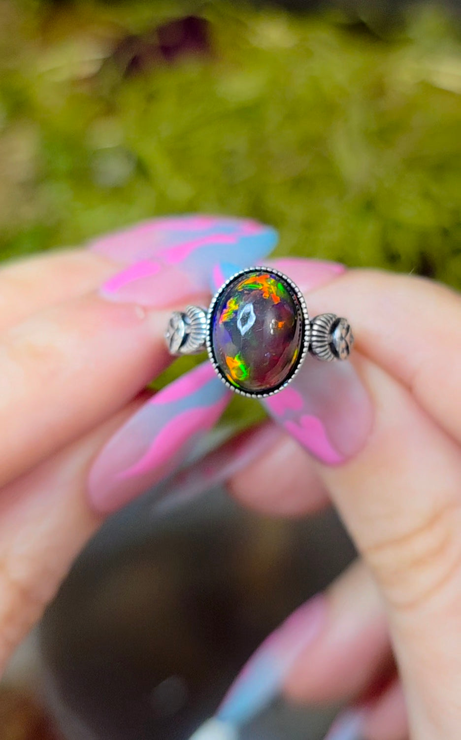 Black Opal Moon Phase Ring