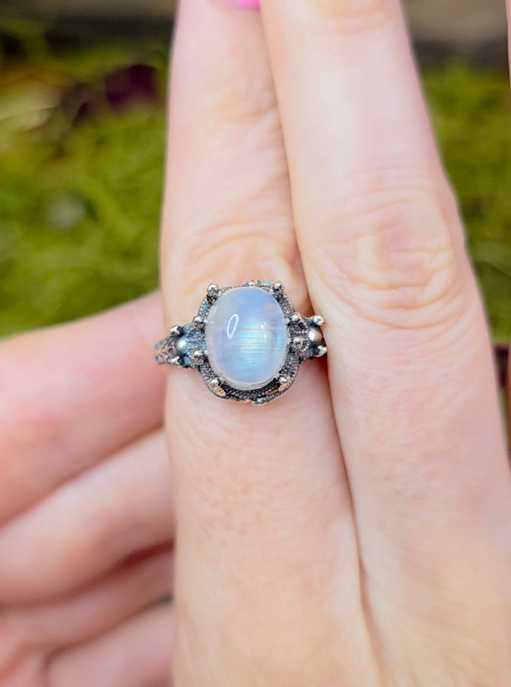 Rainbow Moonstone Medusa Ring A