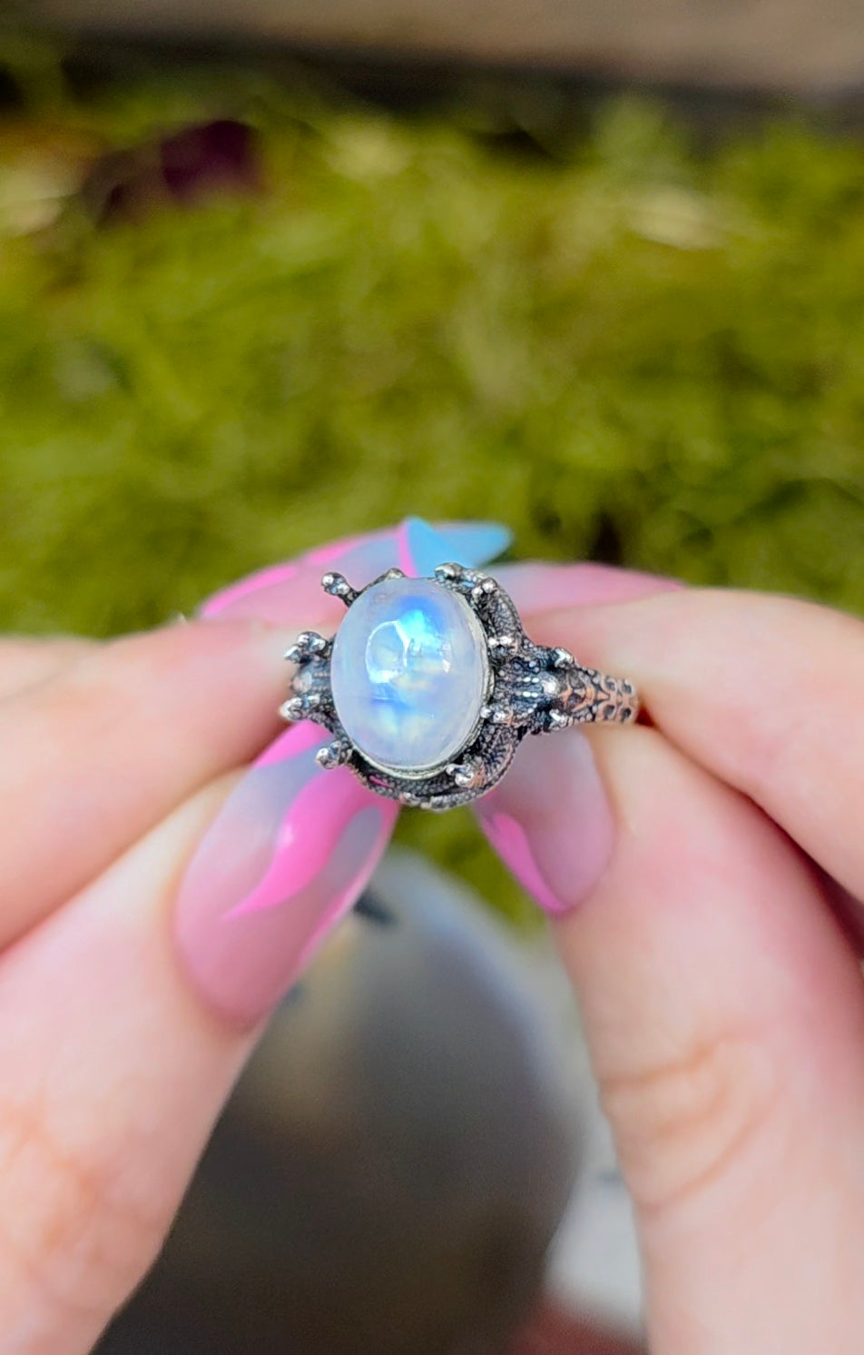 Rainbow Moonstone Medusa Ring B