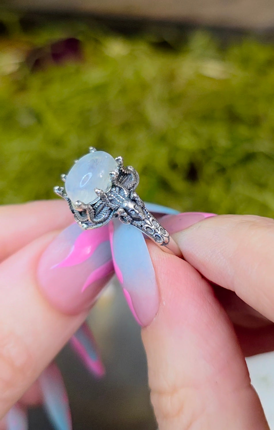 Rainbow Moonstone Medusa Ring B