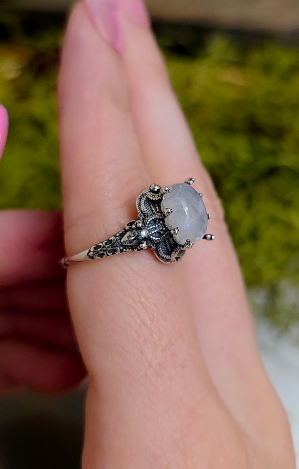 Rainbow Moonstone Medusa Ring B