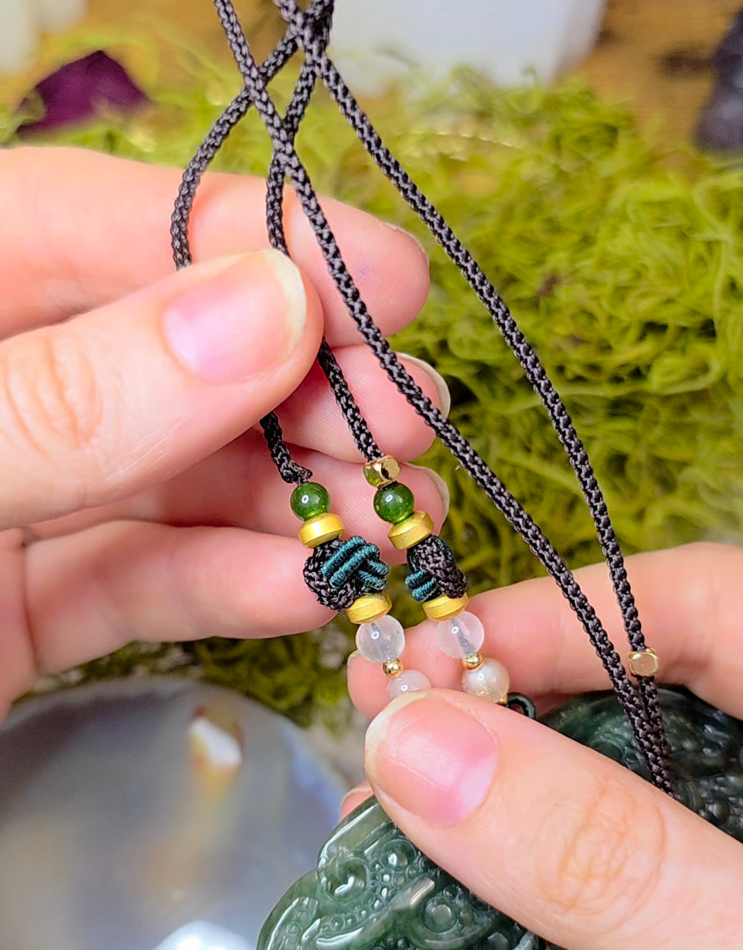 Dark Green Jadeite Moth Pendant Necklace