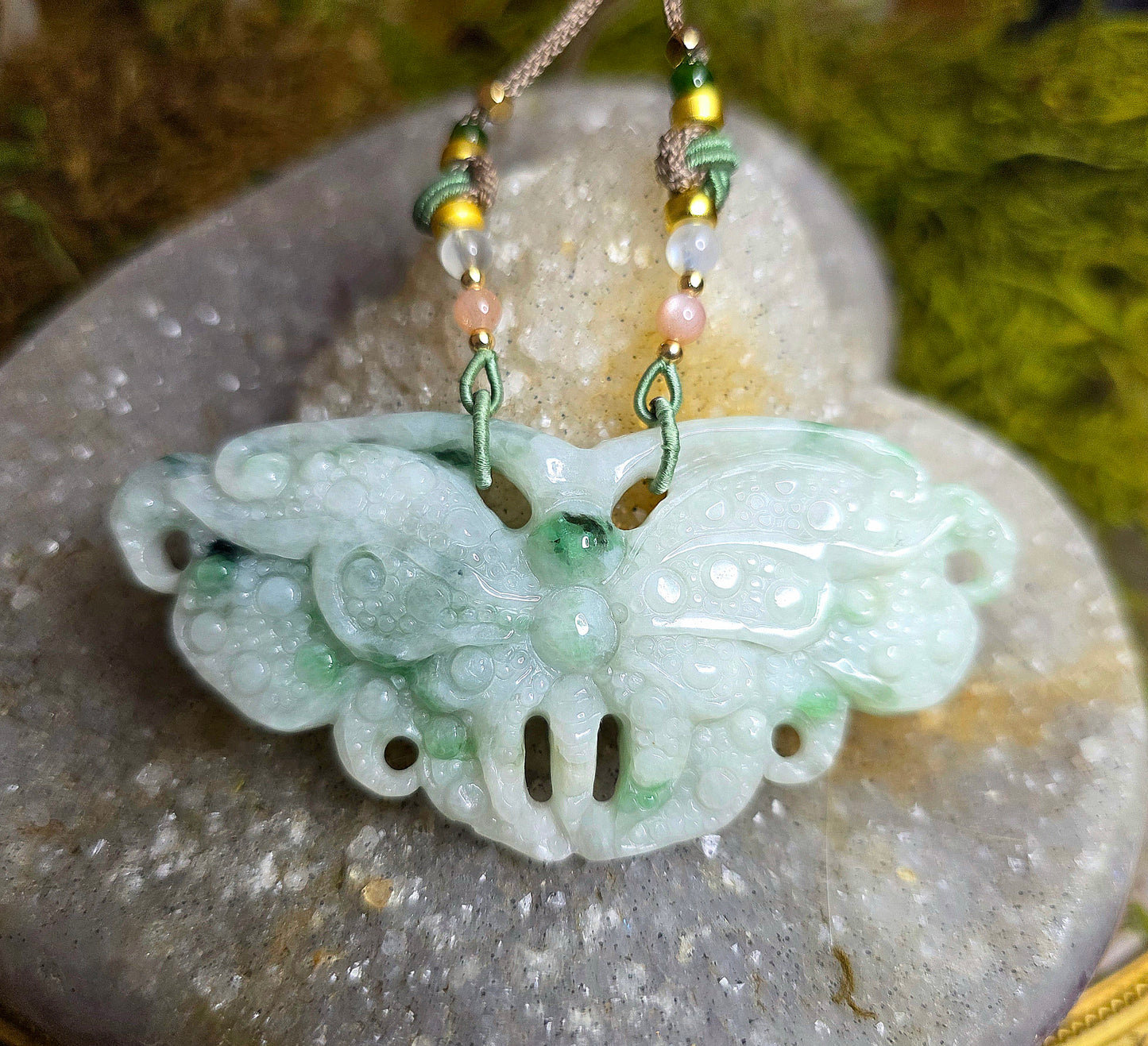 Light Jadeite Moth Pendant Necklace