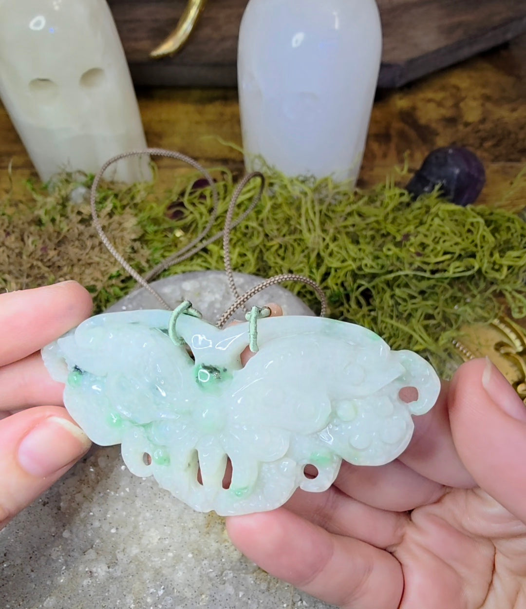 Light Jadeite Moth Pendant Necklace