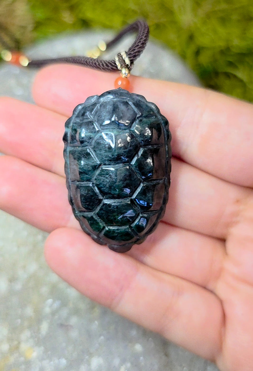 Green Jadeite Turtle Shell Pendant Necklace