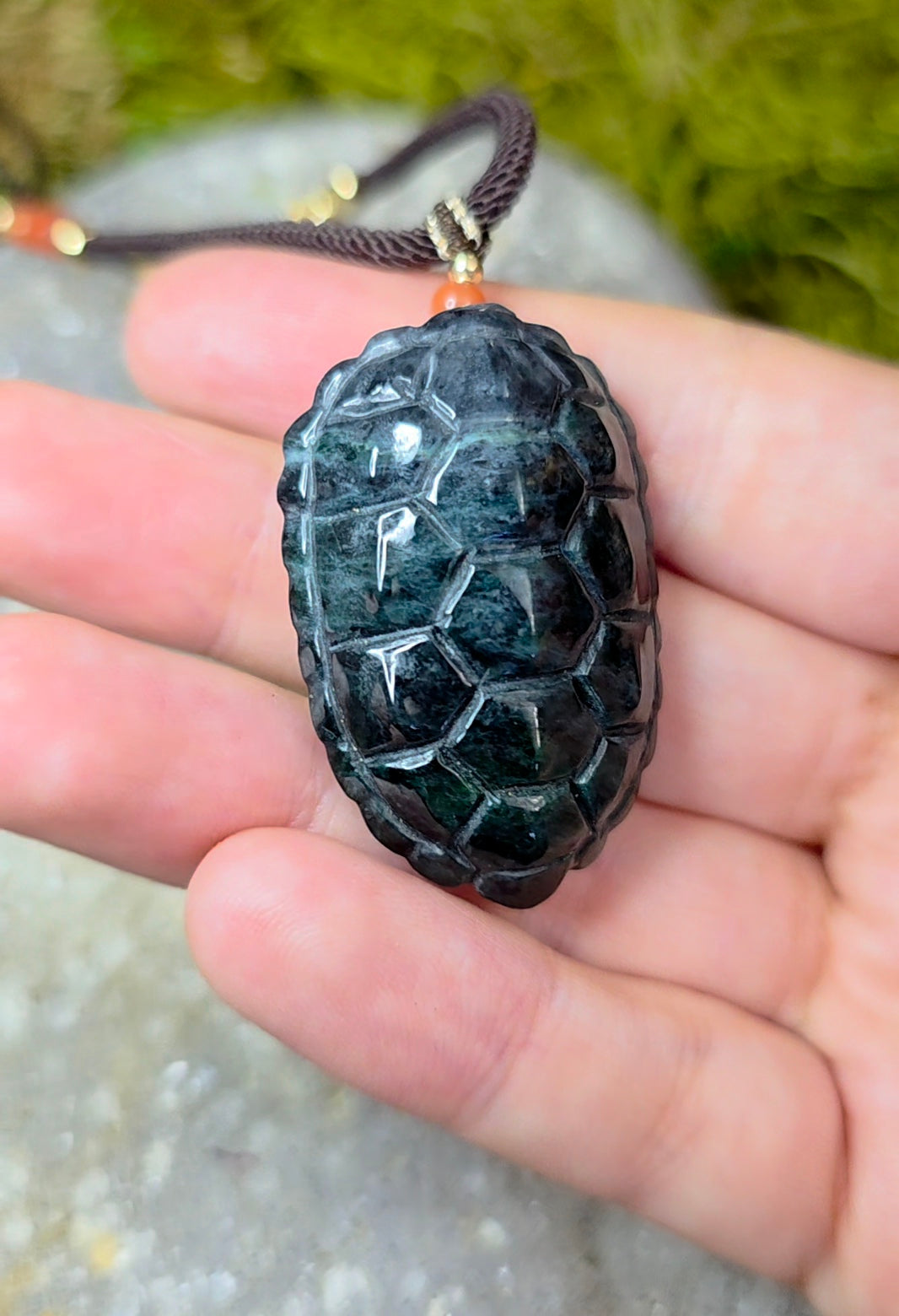 Green Jadeite Turtle Shell Pendant Necklace