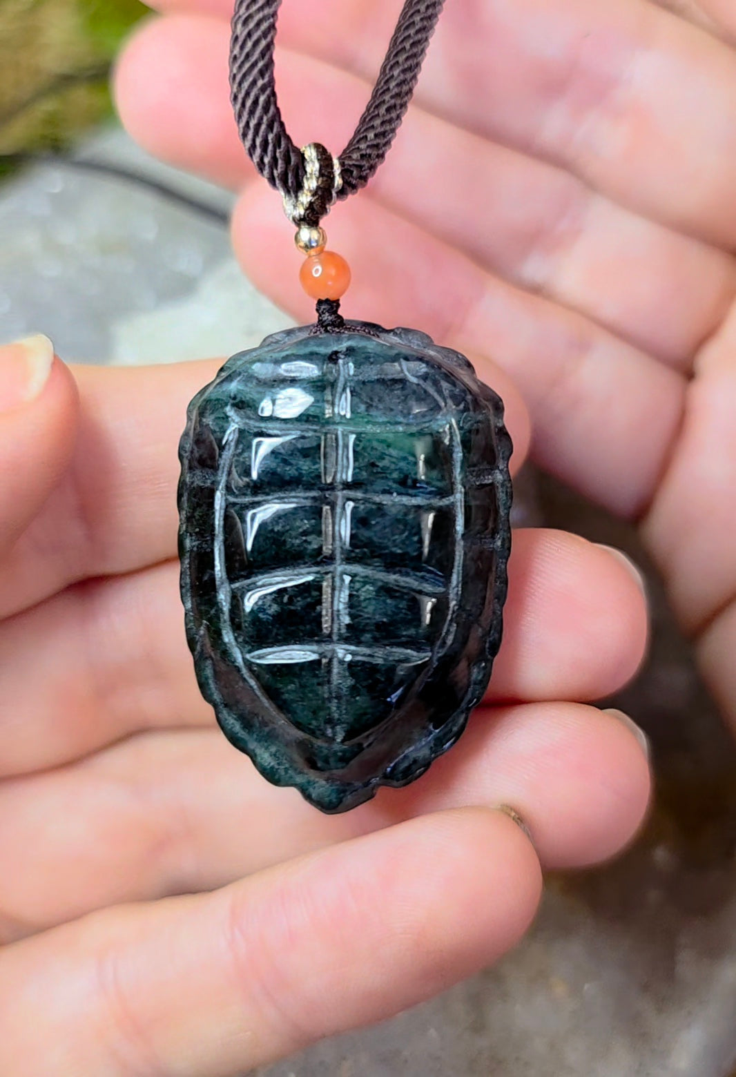 Green Jadeite Turtle Shell Pendant Necklace